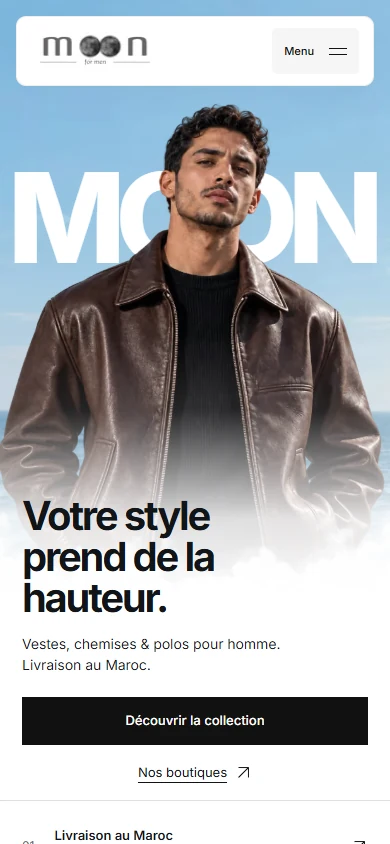 Moon Clothing mobile homepage with the campaign hero and collection link